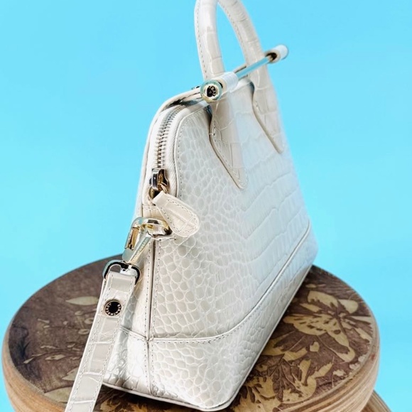 Authentic Strathberry Dome Mini Crocodile Embossed Handbag in Vanilla - Picture 8 of 14
